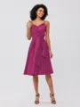 A-Line/Princess Silk Like Satin Ruffles Spaghetti Straps Sleeveless Knee-Length Bridesmaid Dresses