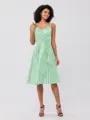 A-Line/Princess Silk Like Satin Ruffles Spaghetti Straps Sleeveless Knee-Length Bridesmaid Dresses