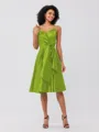 A-Line/Princess Silk Like Satin Ruffles Spaghetti Straps Sleeveless Knee-Length Bridesmaid Dresses