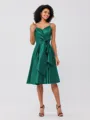 A-Line/Princess Silk Like Satin Ruffles Spaghetti Straps Sleeveless Knee-Length Bridesmaid Dresses