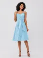 A-Line/Princess Silk Like Satin Ruffles Spaghetti Straps Sleeveless Knee-Length Bridesmaid Dresses