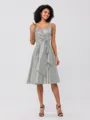 A-Line/Princess Silk Like Satin Ruffles Spaghetti Straps Sleeveless Knee-Length Bridesmaid Dresses