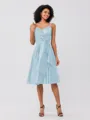 A-Line/Princess Silk Like Satin Ruffles Spaghetti Straps Sleeveless Knee-Length Bridesmaid Dresses