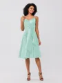 A-Line/Princess Silk Like Satin Ruffles Spaghetti Straps Sleeveless Knee-Length Bridesmaid Dresses