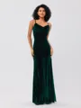 Sheath/Column Velvet Ruched Spaghetti Straps Sleeveless Floor-Length Bridesmaid Dresses