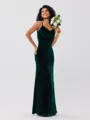 Sheath/Column Velvet Ruched Spaghetti Straps Sleeveless Floor-Length Bridesmaid Dresses