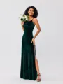 Sheath/Column Velvet Ruched Spaghetti Straps Sleeveless Floor-Length Bridesmaid Dresses