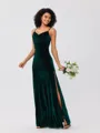 Sheath/Column Velvet Ruched Spaghetti Straps Sleeveless Floor-Length Bridesmaid Dresses
