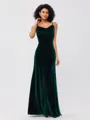 Sheath/Column Velvet Ruched Spaghetti Straps Sleeveless Floor-Length Bridesmaid Dresses