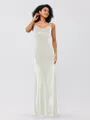 Sheath/Column Velvet Ruched Spaghetti Straps Sleeveless Floor-Length Bridesmaid Dresses