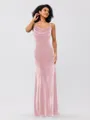 Sheath/Column Velvet Ruched Spaghetti Straps Sleeveless Floor-Length Bridesmaid Dresses
