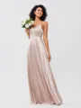 A-Line/Princess Silk like Satin Ruffles V-neck Sleeveless Floor-Length Bridesmaid Dresses