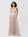 A-Line/Princess Silk like Satin Ruffles V-neck Sleeveless Floor-Length Bridesmaid Dresses