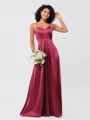 A-Line/Princess Silk like Satin Ruffles V-neck Sleeveless Floor-Length Bridesmaid Dresses