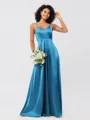 A-Line/Princess Silk like Satin Ruffles V-neck Sleeveless Floor-Length Bridesmaid Dresses