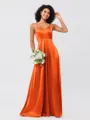 A-Line/Princess Silk like Satin Ruffles V-neck Sleeveless Floor-Length Bridesmaid Dresses