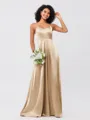 A-Line/Princess Silk like Satin Ruffles V-neck Sleeveless Floor-Length Bridesmaid Dresses