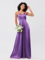 A-Line/Princess Silk like Satin Ruffles V-neck Sleeveless Floor-Length Bridesmaid Dresses