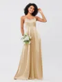 A-Line/Princess Silk like Satin Ruffles V-neck Sleeveless Floor-Length Bridesmaid Dresses