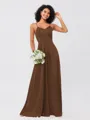 A-Line/Princess Silk like Satin Ruffles V-neck Sleeveless Floor-Length Bridesmaid Dresses