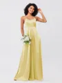 A-Line/Princess Silk like Satin Ruffles V-neck Sleeveless Floor-Length Bridesmaid Dresses