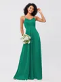 A-Line/Princess Silk like Satin Ruffles V-neck Sleeveless Floor-Length Bridesmaid Dresses