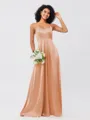 A-Line/Princess Silk like Satin Ruffles V-neck Sleeveless Floor-Length Bridesmaid Dresses