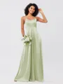 A-Line/Princess Silk like Satin Ruffles V-neck Sleeveless Floor-Length Bridesmaid Dresses