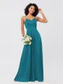 A-Line/Princess Silk like Satin Ruffles V-neck Sleeveless Floor-Length Bridesmaid Dresses