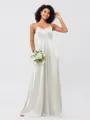 A-Line/Princess Silk like Satin Ruffles V-neck Sleeveless Floor-Length Bridesmaid Dresses
