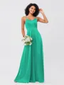 A-Line/Princess Silk like Satin Ruffles V-neck Sleeveless Floor-Length Bridesmaid Dresses