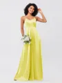 A-Line/Princess Silk like Satin Ruffles V-neck Sleeveless Floor-Length Bridesmaid Dresses