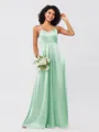 A-Line/Princess Silk like Satin Ruffles V-neck Sleeveless Floor-Length Bridesmaid Dresses