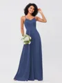 A-Line/Princess Silk like Satin Ruffles V-neck Sleeveless Floor-Length Bridesmaid Dresses