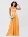 A-Line/Princess Silk like Satin Ruffles V-neck Sleeveless Floor-Length Bridesmaid Dresses