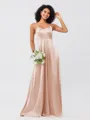 A-Line/Princess Silk like Satin Ruffles V-neck Sleeveless Floor-Length Bridesmaid Dresses