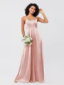 A-Line/Princess Silk like Satin Ruffles V-neck Sleeveless Floor-Length Bridesmaid Dresses