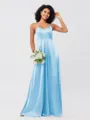 A-Line/Princess Silk like Satin Ruffles V-neck Sleeveless Floor-Length Bridesmaid Dresses