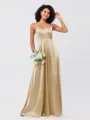 A-Line/Princess Silk like Satin Ruffles V-neck Sleeveless Floor-Length Bridesmaid Dresses