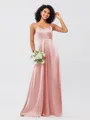 A-Line/Princess Silk like Satin Ruffles V-neck Sleeveless Floor-Length Bridesmaid Dresses