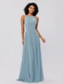 A-Line/Princess Chiffon Ruffles Halter Sleeveless Floor-Length Bridesmaid Dresses