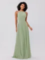 A-Line/Princess Chiffon Ruffles Halter Sleeveless Floor-Length Bridesmaid Dresses