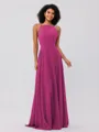 A-Line/Princess Chiffon Ruffles Halter Sleeveless Floor-Length Bridesmaid Dresses