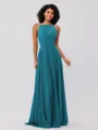 A-Line/Princess Chiffon Ruffles Halter Sleeveless Floor-Length Bridesmaid Dresses
