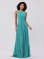 A-Line/Princess Chiffon Ruffles Halter Sleeveless Floor-Length Bridesmaid Dresses