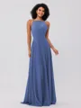 A-Line/Princess Chiffon Ruffles Halter Sleeveless Floor-Length Bridesmaid Dresses
