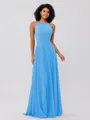 A-Line/Princess Chiffon Ruffles Halter Sleeveless Floor-Length Bridesmaid Dresses