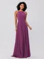 A-Line/Princess Chiffon Ruffles Halter Sleeveless Floor-Length Bridesmaid Dresses