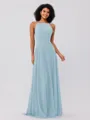 A-Line/Princess Chiffon Ruffles Halter Sleeveless Floor-Length Bridesmaid Dresses