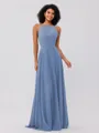 A-Line/Princess Chiffon Ruffles Halter Sleeveless Floor-Length Bridesmaid Dresses